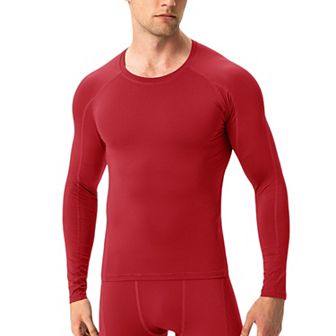Mens Long Sleeve Compression Training Shirt with Crew Neck and Contrast Stitching Detail