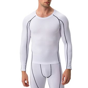 Mens Long Sleeve Compression Training Shirt with Crew Neck and Contrast Stitching Detail
