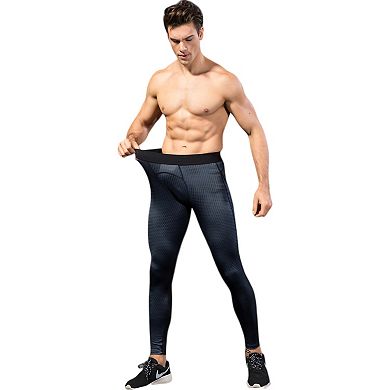 Mens High Performance Compression Leggings Full-Length with Honeycomb Texture and Elastic Waistband