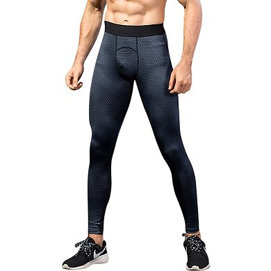 Mens High Performance Compression Leggings Full-Length with Honeycomb Texture and Elastic Waistband
