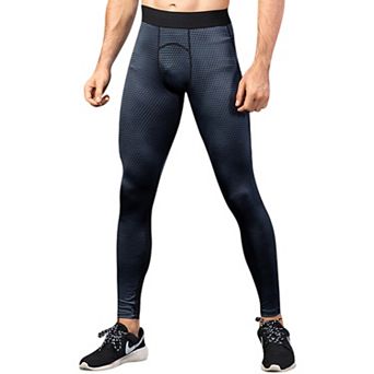 Mens High Performance Compression Leggings Full-Length with Honeycomb Texture and Elastic Waistband
