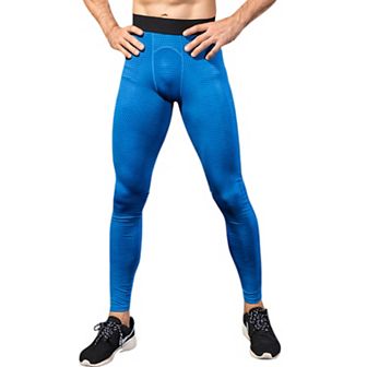 Mens High Performance Compression Leggings Full-Length with Honeycomb Texture and Elastic Waistband