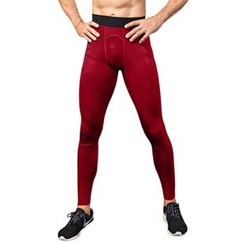 Mens High Performance Compression Leggings Full-Length with Honeycomb Texture and Elastic Waistband