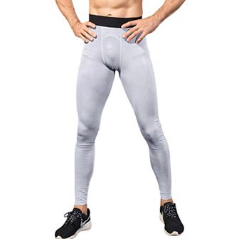Mens High Performance Compression Leggings Full-Length with Honeycomb Texture and Elastic Waistband