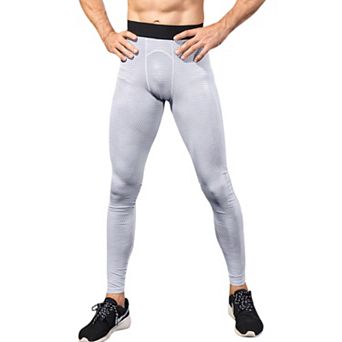 Mens High Performance Compression Leggings Full-Length with Honeycomb Texture and Elastic Waistband