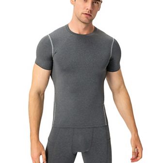Mens Short Sleeve Compression Shirt with Stretch Fit and Moisture-Wicking Fabric