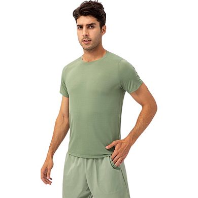 Mens Crew Neck Short Sleeve Active T-Shirt with Breathable Stretch Fabric for Sports and Training