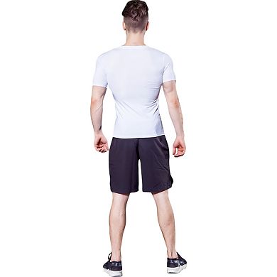 Mens V-Neck Short Sleeve Athletic Shirt with Stretch Fabric and Fitted Silhouette