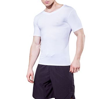 Mens V-Neck Short Sleeve Athletic Shirt with Stretch Fabric and Fitted Silhouette