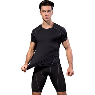 Mens Compression Short Sleeve Athletic T-Shirt with Moisture-Wicking Stretch Fabric