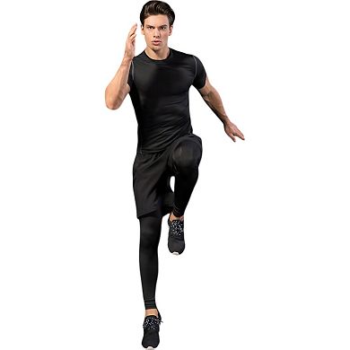 Mens 2-in-1 Athletic Training Shorts with Built-In Compression Leggings and Elastic Waistband