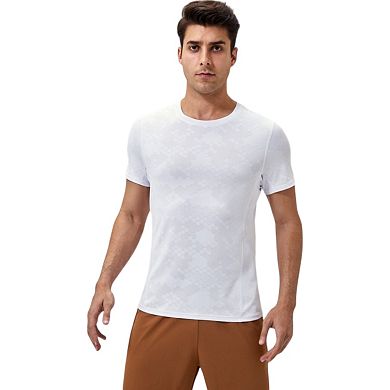 Mens Performance Crew Neck Athletic T-Shirt with Subtle Hex Pattern and Moisture-Wicking Fabric