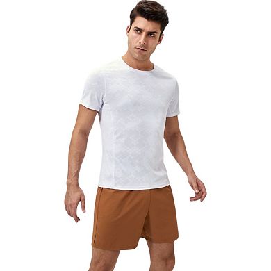 Mens Performance Crew Neck Athletic T-Shirt with Subtle Hex Pattern and Moisture-Wicking Fabric