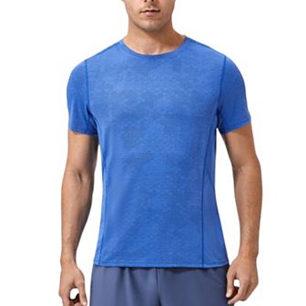 Mens Performance Crew Neck Athletic T-Shirt with Subtle Hex Pattern and Moisture-Wicking Fabric