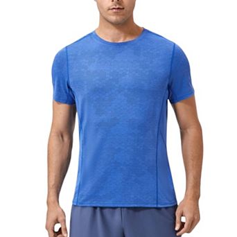 Mens Performance Crew Neck Athletic T-Shirt with Subtle Hex Pattern and Moisture-Wicking Fabric