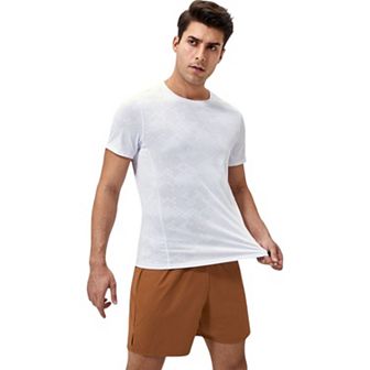 Mens Performance Crew Neck Athletic T-Shirt with Subtle Hex Pattern and Moisture-Wicking Fabric