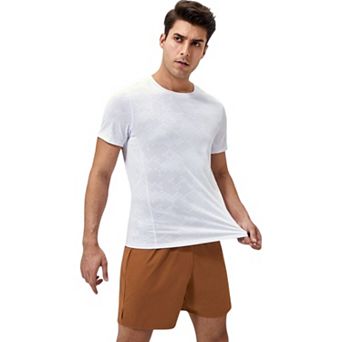 Mens Performance Crew Neck Athletic T-Shirt with Subtle Hex Pattern and Moisture-Wicking Fabric