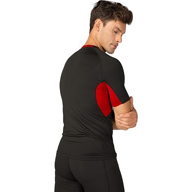 Mens Fitted Short Sleeve Athletic Shirt with Crew Neck and Color Block Side Panels