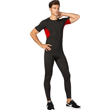 Mens Fitted Short Sleeve Athletic Shirt with Crew Neck and Color Block Side Panels