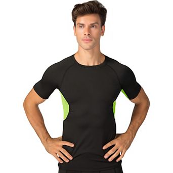 Mens Fitted Short Sleeve Athletic Shirt with Crew Neck and Color Block Side Panels