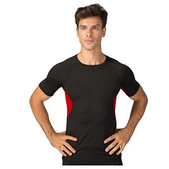 Mens Fitted Short Sleeve Athletic Shirt with Crew Neck and Color Block Side Panels