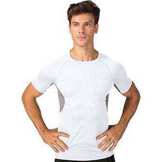 Mens Fitted Short Sleeve Athletic Shirt with Crew Neck and Color Block Side Panels