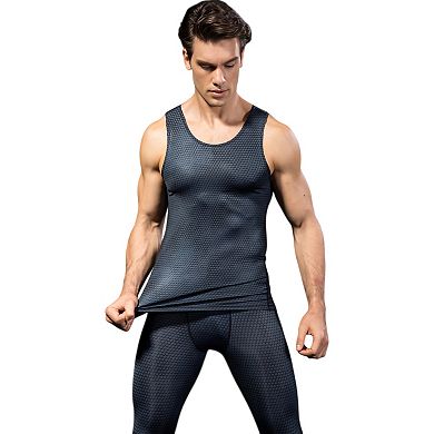 Mens Sleeveless Compression Tank Top with Textured Fabric and Scoop Neckline