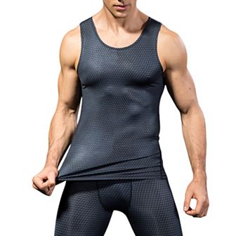 Mens Sleeveless Compression Tank Top with Textured Fabric and Scoop Neckline