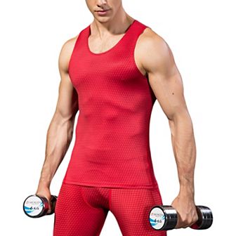 Mens Sleeveless Compression Tank Top with Textured Fabric and Scoop Neckline