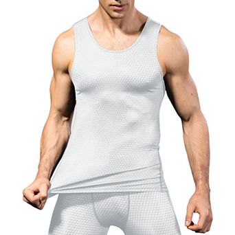 Mens Sleeveless Compression Tank Top with Textured Fabric and Scoop Neckline