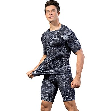 Mens Honeycomb Textured Compression Shirt with Short Sleeves and Stretch Fit