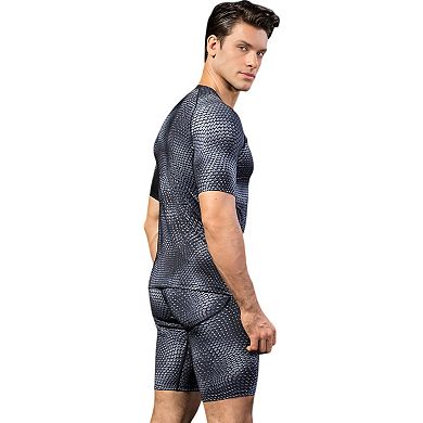Mens Honeycomb Textured Compression Shirt with Short Sleeves and Stretch Fit