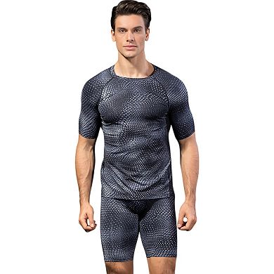 Mens Honeycomb Textured Compression Shirt with Short Sleeves and Stretch Fit