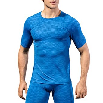 Mens Honeycomb Textured Compression Shirt with Short Sleeves and Stretch Fit
