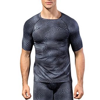 Mens Honeycomb Textured Compression Shirt with Short Sleeves and Stretch Fit