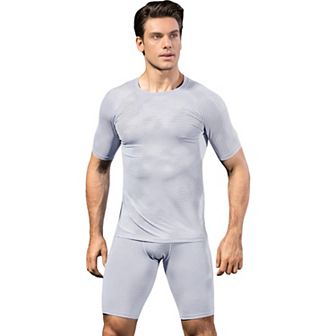 Mens Honeycomb Textured Compression Shirt with Short Sleeves and Stretch Fit