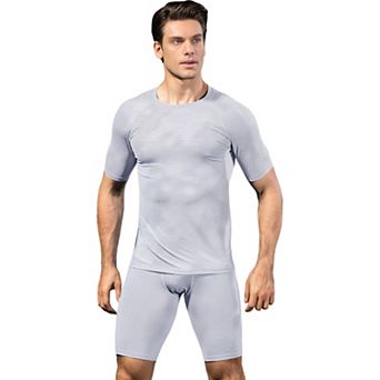 Mens Honeycomb Textured Compression Shirt with Short Sleeves and Stretch Fit