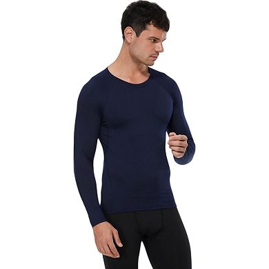 Mens Long Sleeve Athletic Compression Shirt with Crew Neckline and Stretch Fit Performance Fabric
