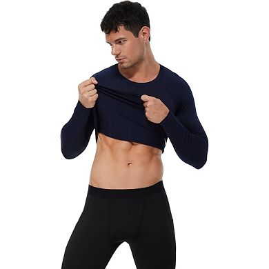 Mens Long Sleeve Athletic Compression Shirt with Crew Neckline and Stretch Fit Performance Fabric
