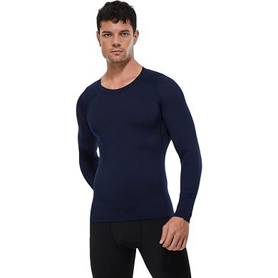 Mens Long Sleeve Athletic Compression Shirt with Crew Neckline and Stretch Fit Performance Fabric