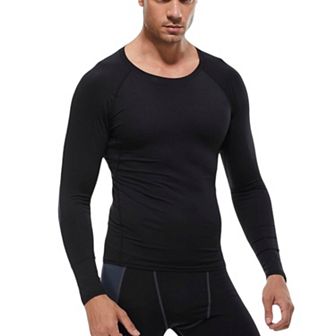 Mens Long Sleeve Athletic Compression Shirt with Crew Neckline and Stretch Fit Performance Fabric