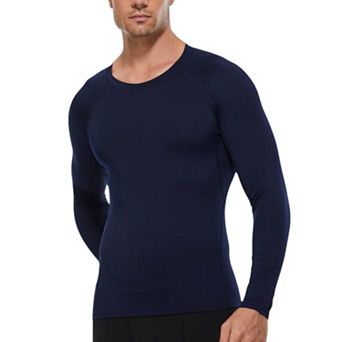 Mens Long Sleeve Athletic Compression Shirt with Crew Neckline and Stretch Fit Performance Fabric