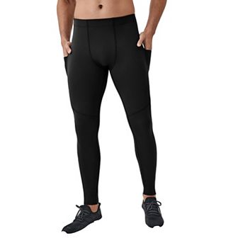 Mens Full-Length Compression Leggings with Side Pockets and Stretch Moisture-Wicking Fabric