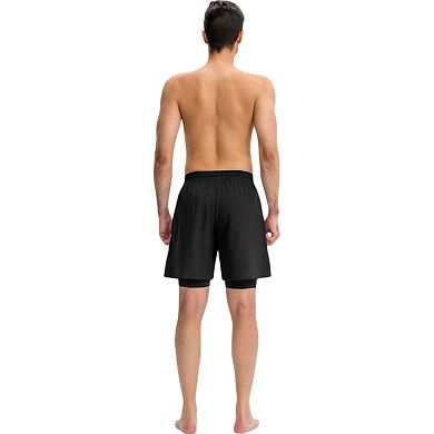Mens Athletic Training Shorts with Inner Compression Layer and Adjustable Drawstring Waist