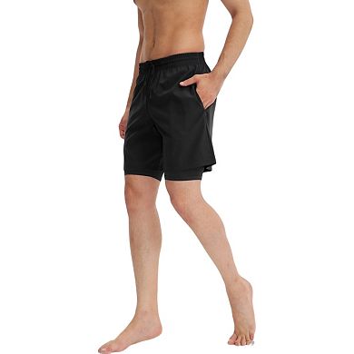 Mens Athletic Training Shorts with Inner Compression Layer and Adjustable Drawstring Waist