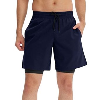 Mens Athletic Training Shorts with Inner Compression Layer and Adjustable Drawstring Waist
