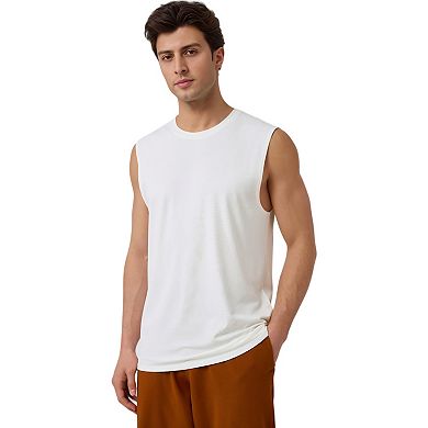 Mens Sleeveless Crew Neck Ribbed Tank Top with Relaxed Fit and Stretch Fabric