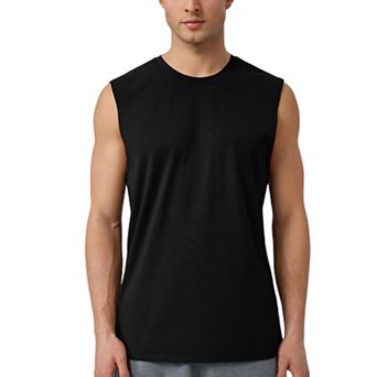 Mens Sleeveless Crew Neck Ribbed Tank Top with Relaxed Fit and Stretch Fabric