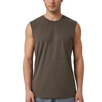 Mens Sleeveless Crew Neck Ribbed Tank Top with Relaxed Fit and Stretch Fabric