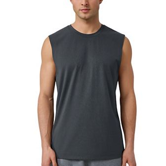 Mens Sleeveless Crew Neck Ribbed Tank Top with Relaxed Fit and Stretch Fabric